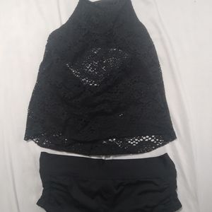 Women's Black Lace Two-Piece Tankini Swimsuit
